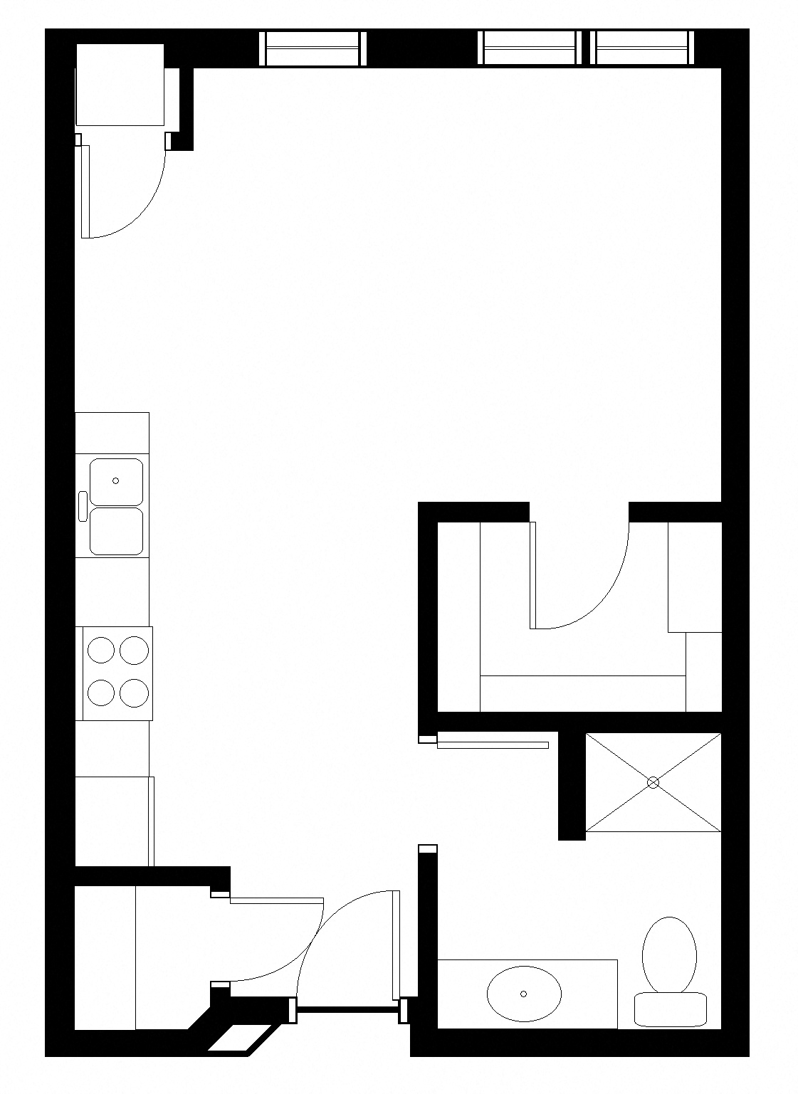 Floor plan for 1 bed, 1 bath, 539 sqft